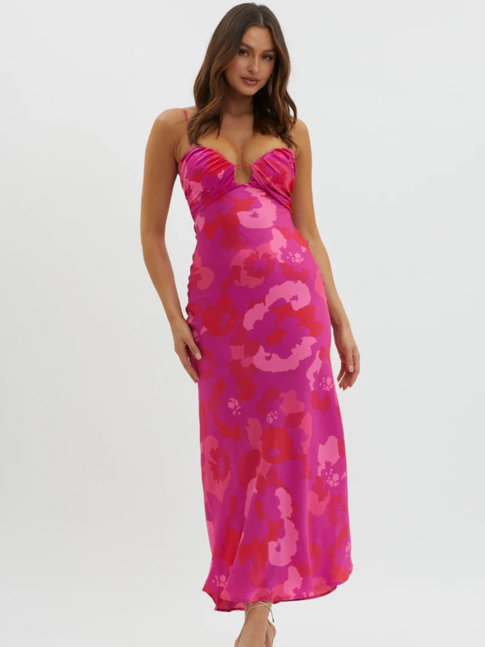 NEW Saints + Secrets 8 Pink Satin Floral Midi Summer Cocktail Preppy Dress